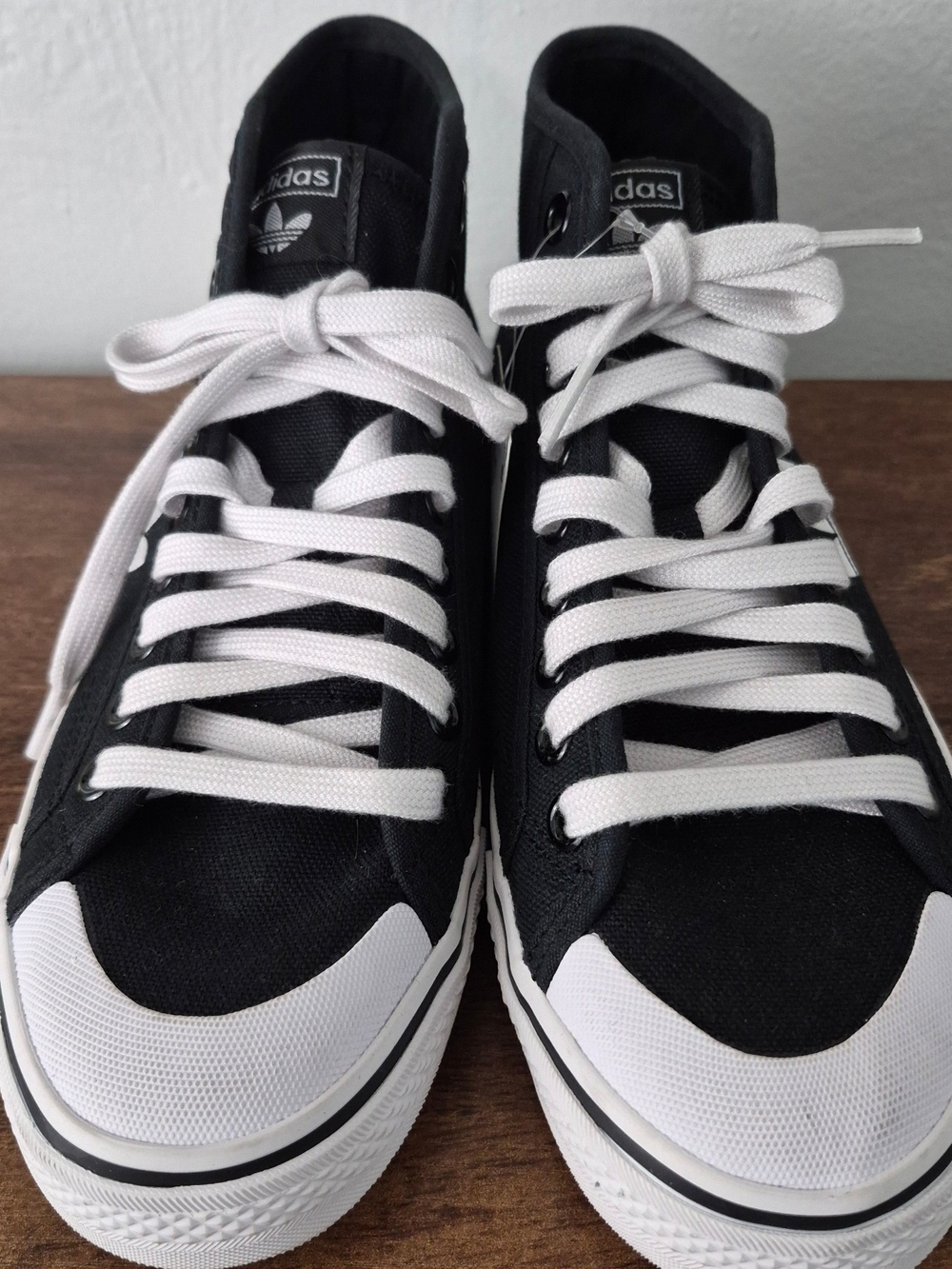 Adidas NIZZA Women's Black and White High-Top Canvas Sneakers